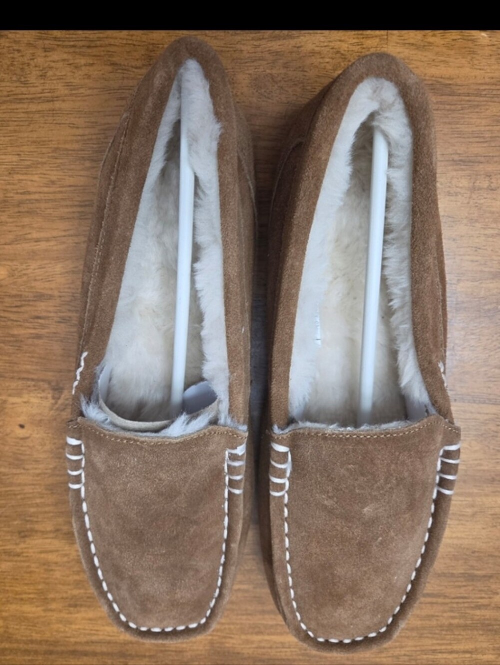 Men's Faux Suede Chestnut Brown Slip-On Moccasin NWT Plush Lining Sz 10